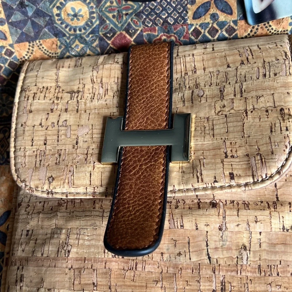 Portugal Cork Backpack Purse NWT Adjustable Straps Vegan Tile Print Boho Bag